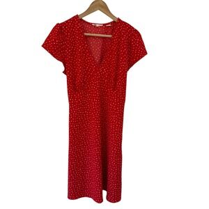 Levi's Red Polka Dot Flutter Sleeve V Neck Midi Dress Women's‎ Size Large